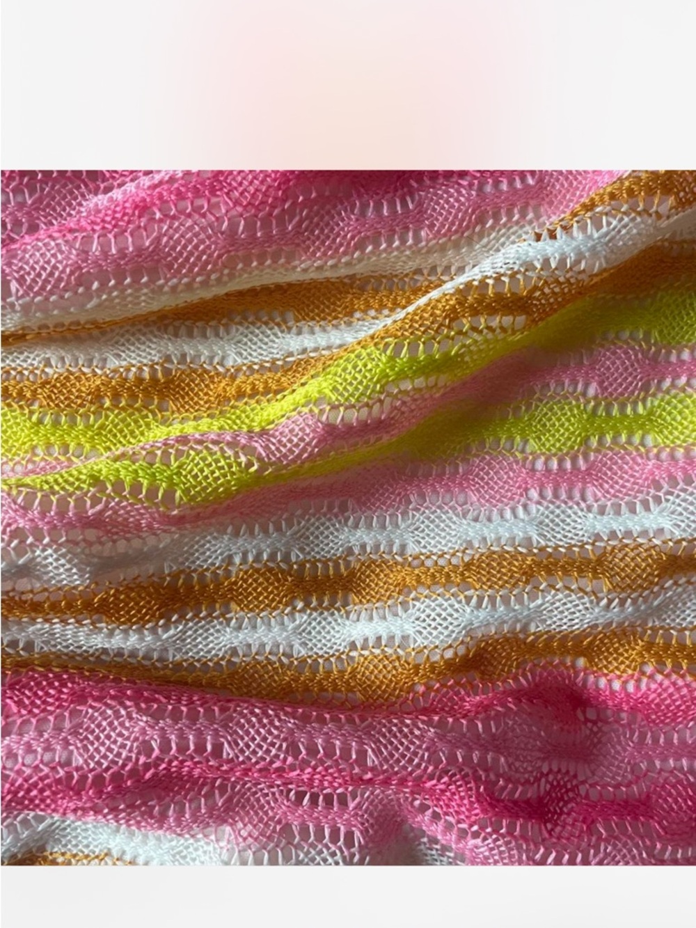Striped Open-Knit Summer Sweater in Pink, White, Gold & Neon - Picture 2 of 5